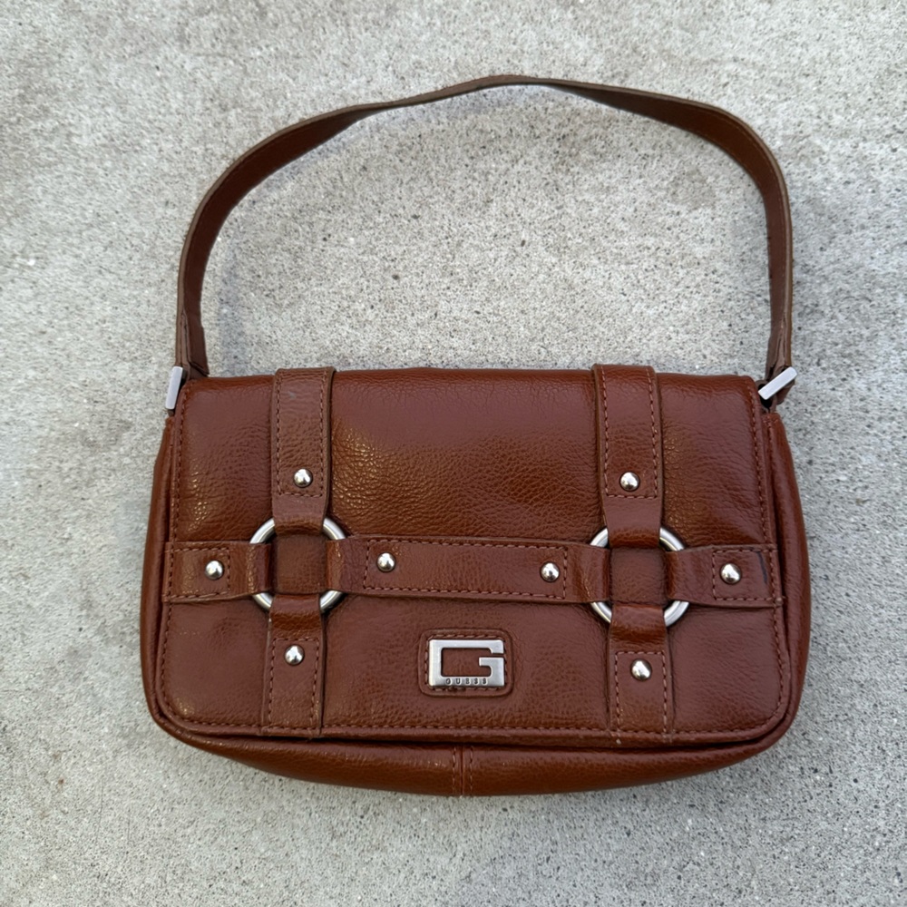 Guess Signature Classic Brown & Silver Mini Satchel Bag